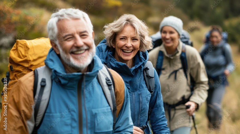 Group of happy seniors hiking in the mountains
Group of happy seniors hiking in the mountains