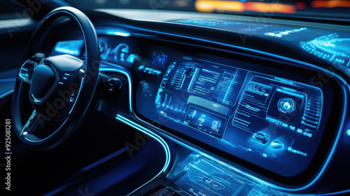 Close-up of a car's dashboard, showcasing advanced digital interfaces and features photo