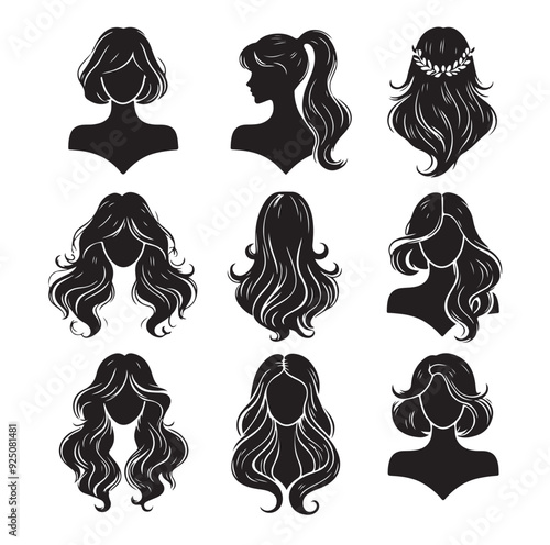 women wigs hairstyle silhouette vector illustration