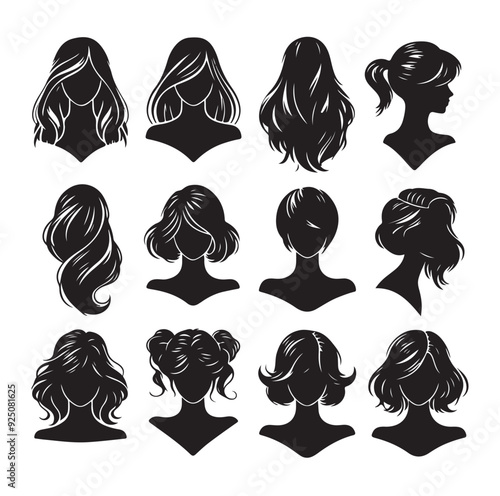 women wigs hairstyle silhouette vector illustration