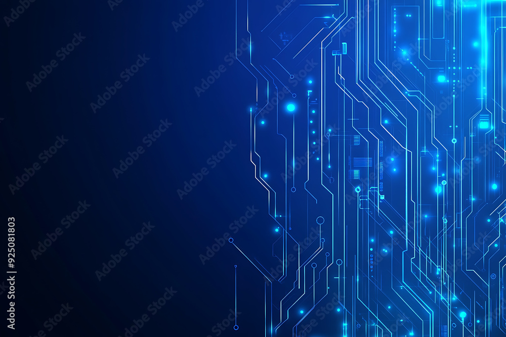 Fototapeta premium Futuristic vector illustration of a blue circuit board with intricate digital tech elements, perfect for advanced technology backgrounds.