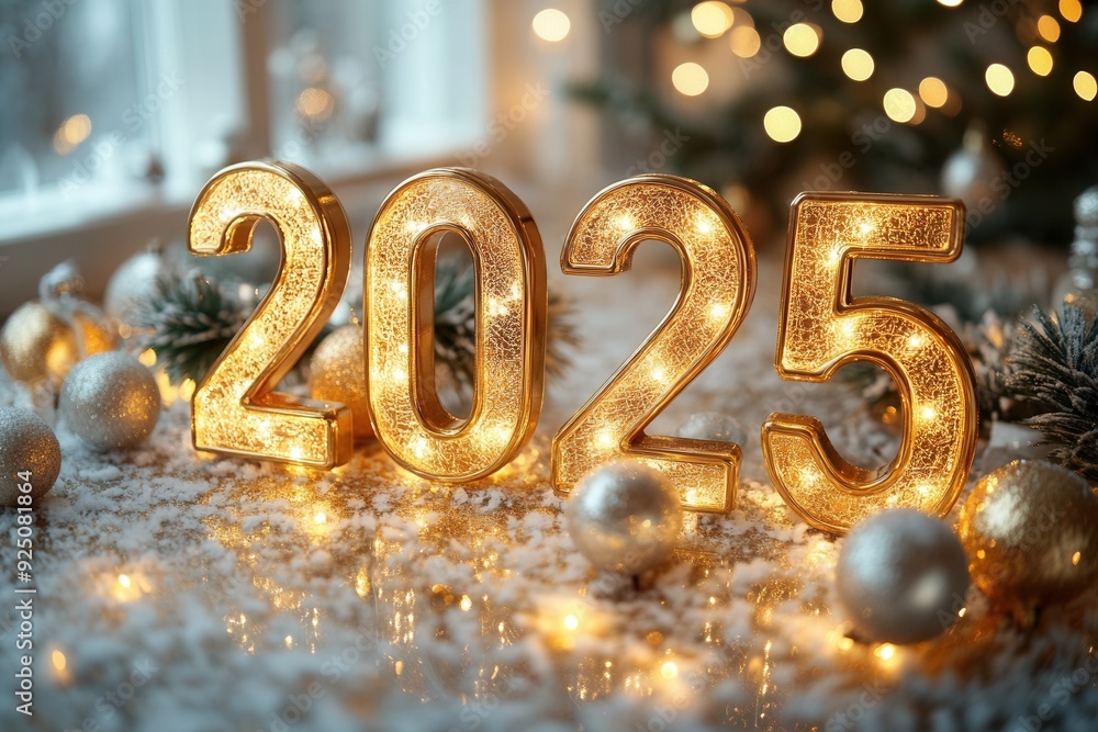 Happy New Year 2025 golden numbers on celebration background Complete with luxurious lighting Happy new year concept Happy New Year 2025 golden numbers on celebration background Complete with luxurious lighting Happy new year concept