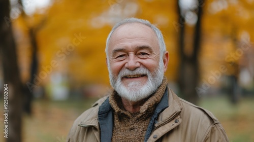 Smiling elderly man in autumn park 