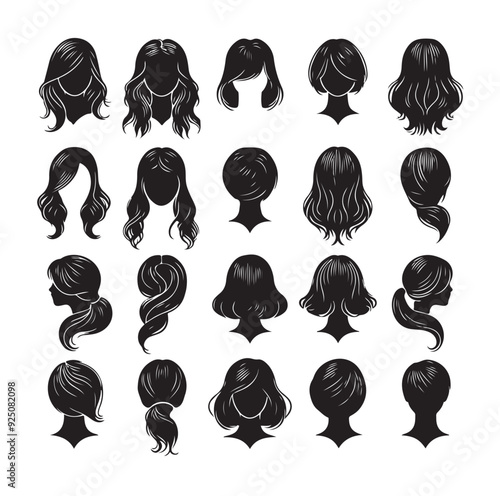 women wigs hairstyle silhouette vector illustration