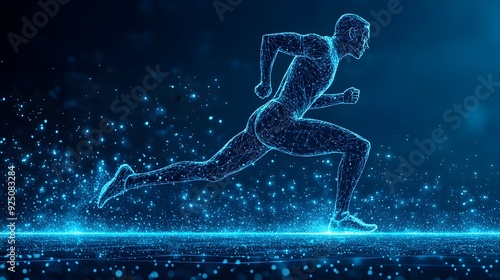 Powerful Silhouetted Runner on Minimalist Blue Background