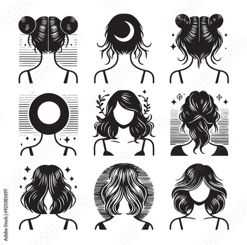 women wigs hairstyle silhouette vector illustration