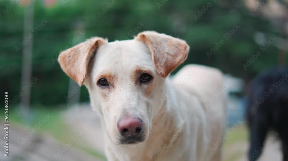 4K Handheld shot of a curious street dog staring at the camera at Manali in Himachal Pradesh, India. Street dog stares at camera in the middle of the forest. Natural background with copy space. 4K Handheld shot of a curious street dog staring at the camera at Manali in Himachal Pradesh, India. Street dog stares at camera in the middle of the forest. Natural background with copy space.