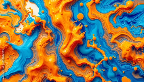 Spectacular image of blue and orange liquid ink churning together_6 Generative AI photo