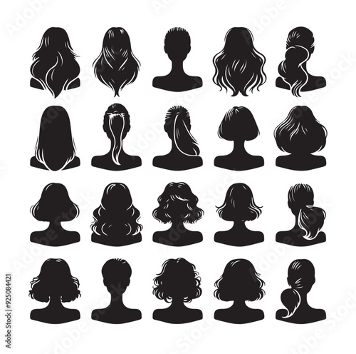 women wigs hairstyle silhouette vector illustration