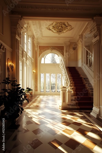 Elegant Grand Staircase in a Luxurious Mansion