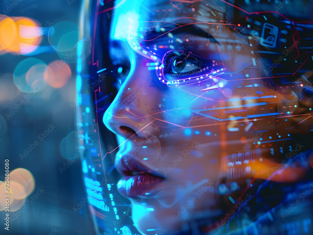 Futuristic portrait of a Latina girl or artificial intelligence face Futuristic portrait of a Latina girl or artificial intelligence face