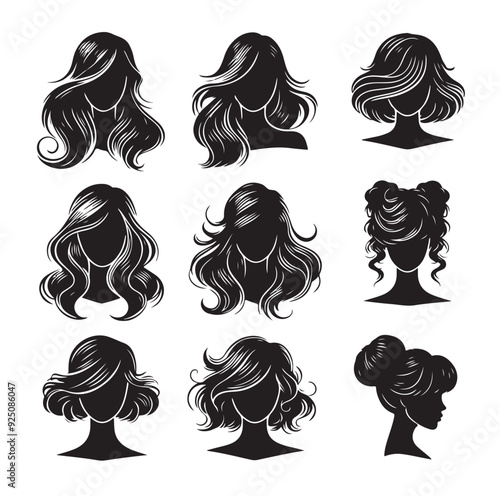 women wigs hairstyle silhouette vector illustration