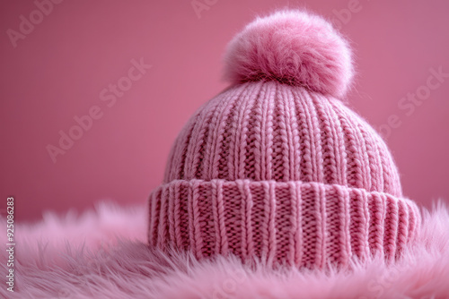 A soft knit beanie in warm hues, isolated on a pastel pink background, ready for cooler autumn days,