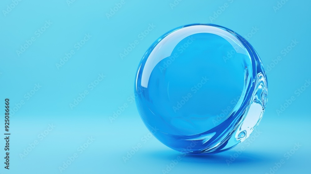 A blue glass sphere sits on a blue background A blue glass sphere sits on a blue background