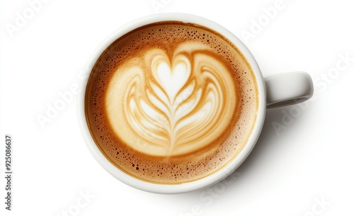 A cup of cappuccino against a transparent white background