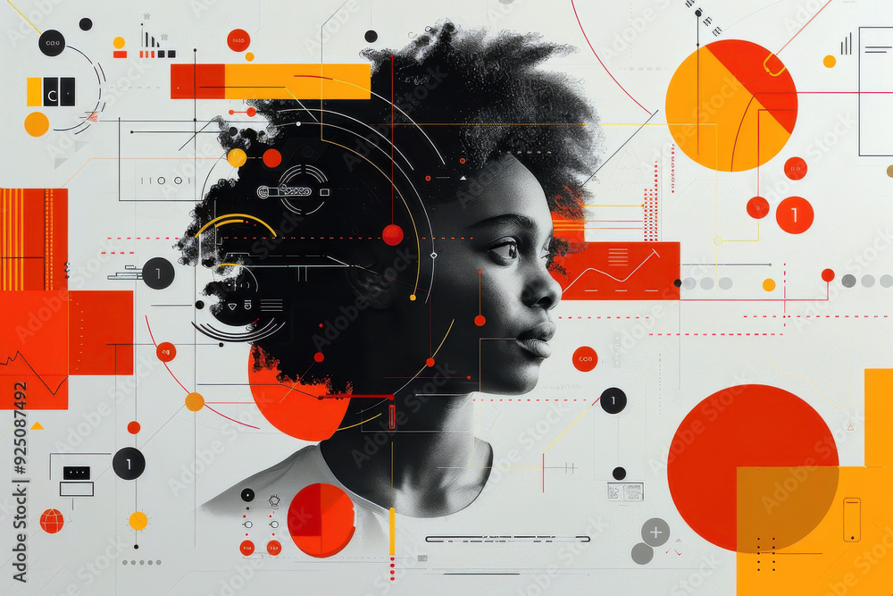Afro-futuristic woman in a digital interface with abstract elements Afro-futuristic woman in a digital interface with abstract elements