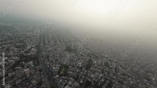 Aerial view of Lahore City with air pollution