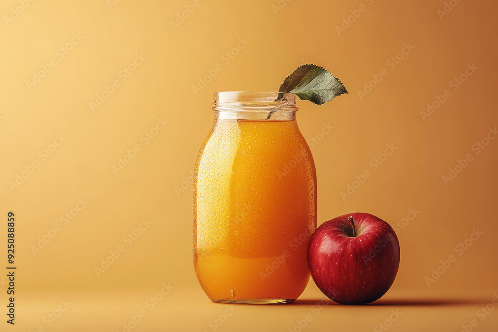 A glass jar of homemade apple cider, isolated on a pastel brown background, capturing the flavors of the season, A glass jar of homemade apple cider, isolated on a pastel brown background, capturing the flavors of the season,