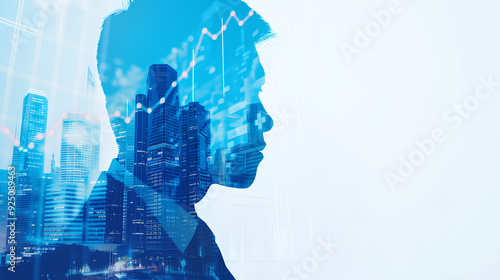 Double exposure photography of investor and financial growth graph