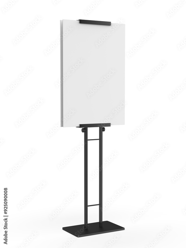 Blank freestanding poster display holder metal stand. 3d render Illustration. Blank freestanding poster display holder metal stand. 3d render Illustration.