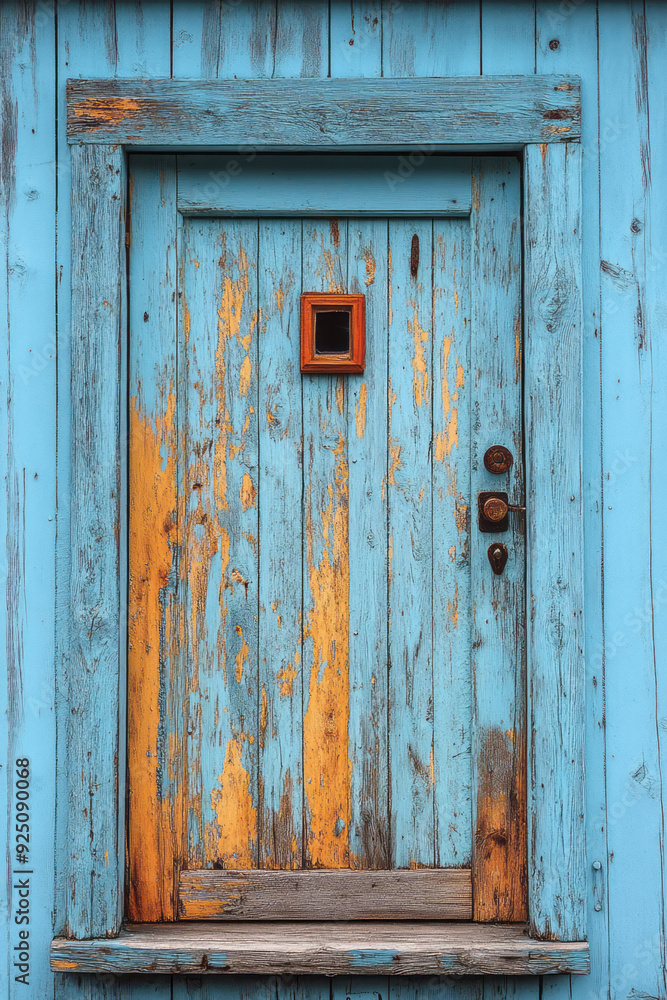 A simple wooden chicken coop door, isolated on a pastel blue background, representing poultry farming, A simple wooden chicken coop door, isolated on a pastel blue background, representing poultry farming,