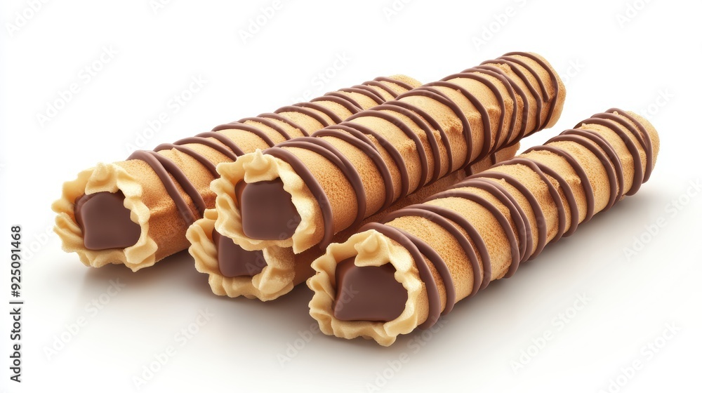 Three chocolate covered wafers with a chocolate stripe Three chocolate covered wafers with a chocolate stripe