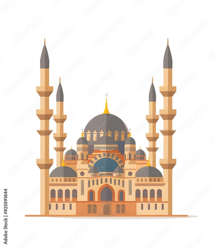 Fototapeta premium Beautiful Illustration of a Traditional Mosque with Minarets and Domes
