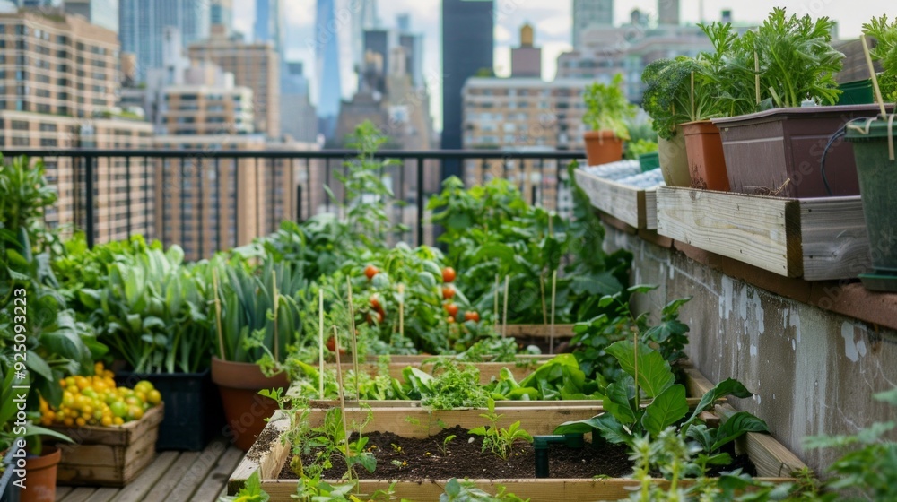 Vibrant Rooftop Vegetable Garden Thriving Amidst Urban Skyscrapers During Daylight Hours Vibrant Rooftop Vegetable Garden Thriving Amidst Urban Skyscrapers During Daylight Hours