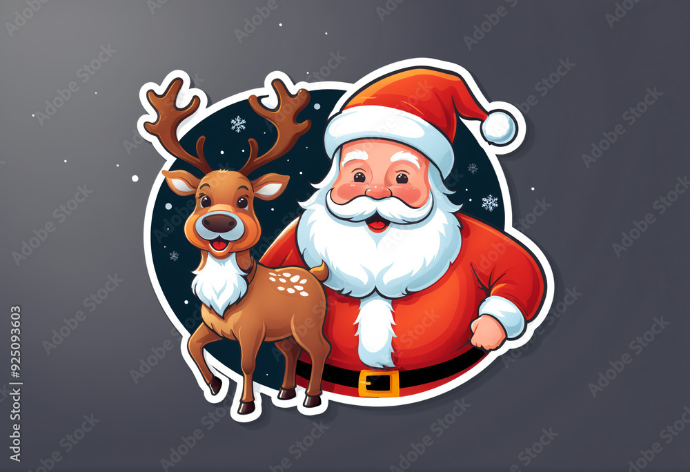 Santa Claus and reindeer, sticker design Santa Claus and reindeer, sticker design
