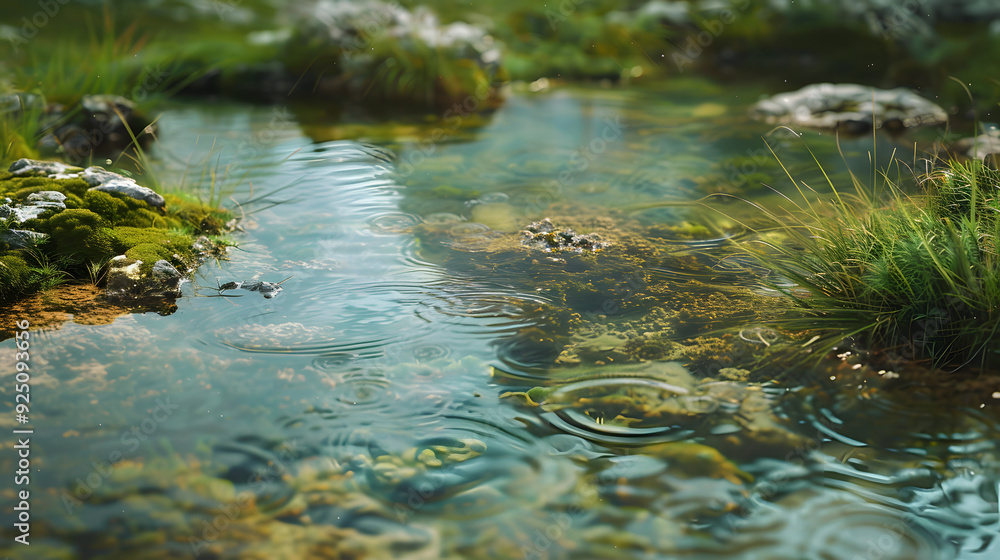 Fototapeta premium One floor of many cascade waterfall with beautiful water in a forest surrounded by plants