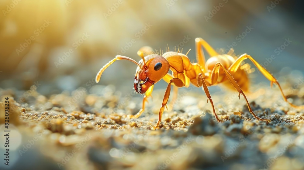 A close-up photograph of an angry looking ant walking away from the camera. A close-up photograph of an angry looking ant walking away from the camera.