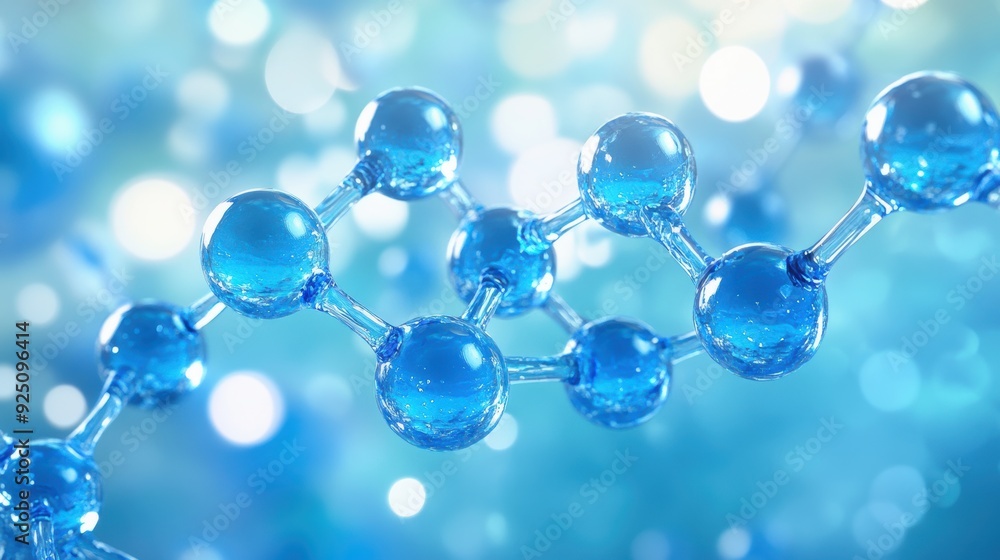 A blue line of molecules with a blue background A blue line of molecules with a blue background