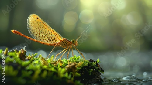 A beautiful dainty dragonfly with iridescent wings and body, photo