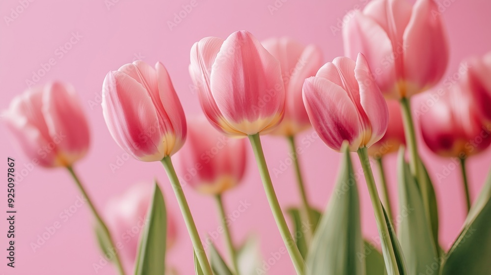 A Beautiful Arrangement of Pink Tulips Against a Pastel Background A Beautiful Arrangement of Pink Tulips Against a Pastel Background