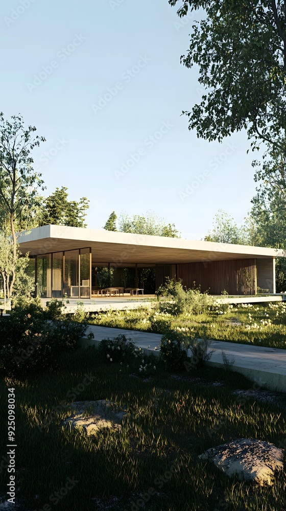 Modern Architecture House with Concrete Wall and Wooden Facade Modern Architecture House with Concrete Wall and Wooden Facade