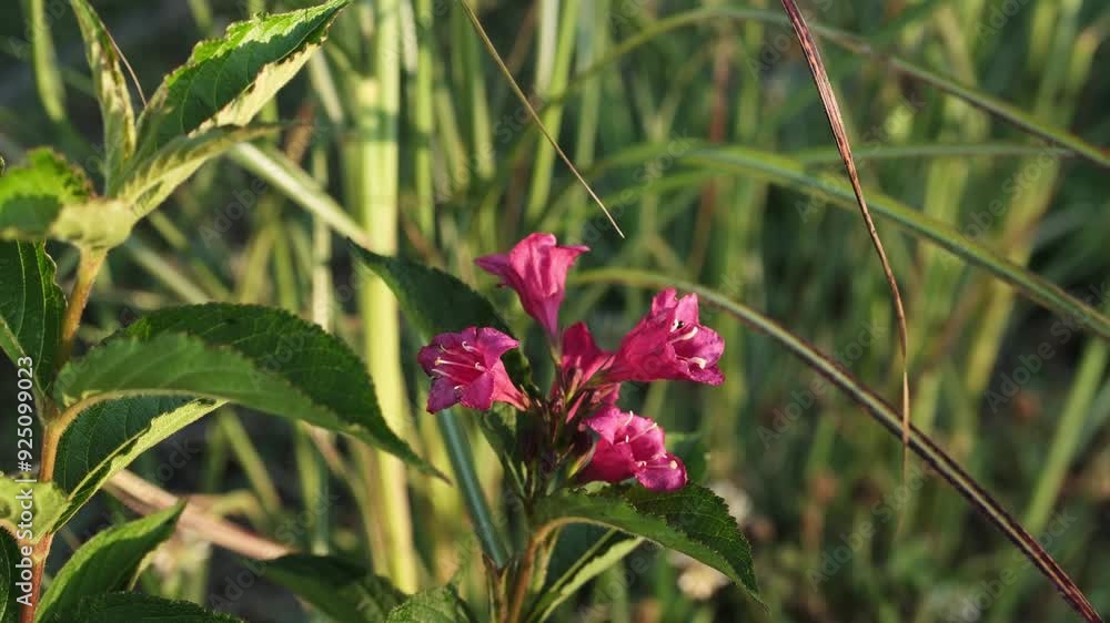 Weigela. Vibrant Weigela pink flowers in the garden. Weigela coraeensis bush blossom close-up video.
Weigela. Vibrant Weigela pink flowers in the garden. Weigela coraeensis bush blossom close-up video.