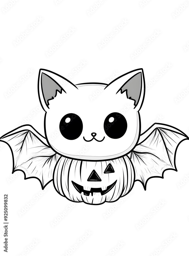 Obraz premium Cute Cartoon Bat with Pumpkin Halloween Illustration