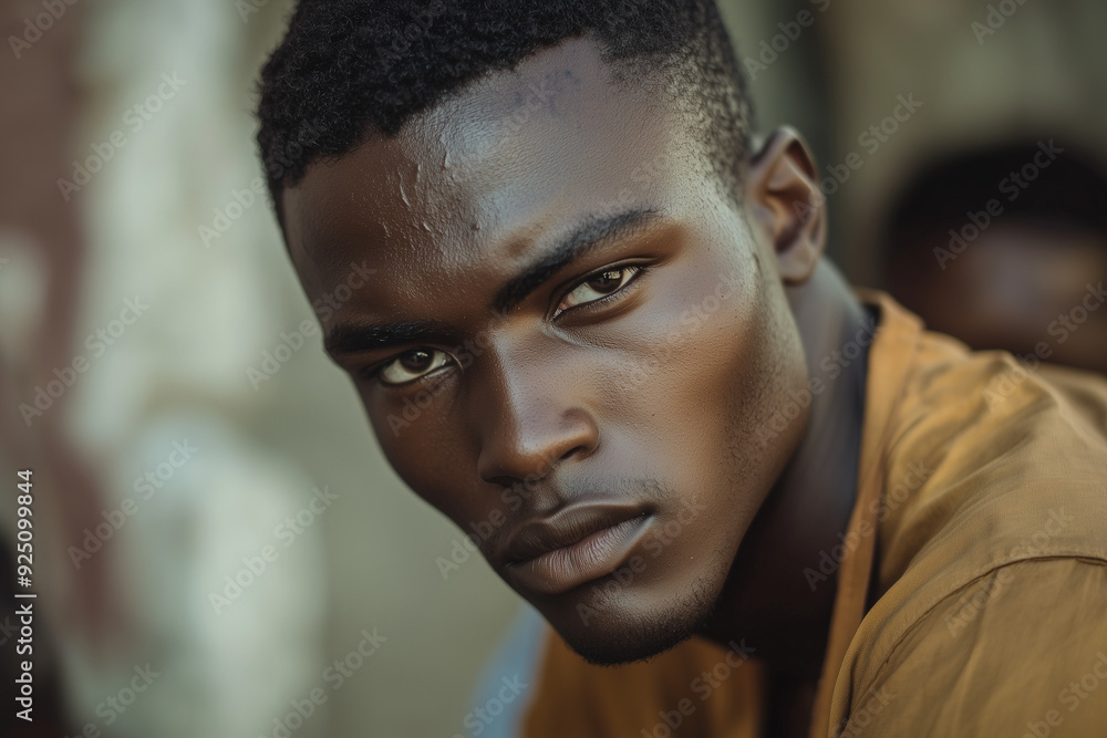 Portrait of african refugee with selective focus, Close up shot man with healthy skin. Portrait of african refugee with selective focus, Close up shot man with healthy skin.