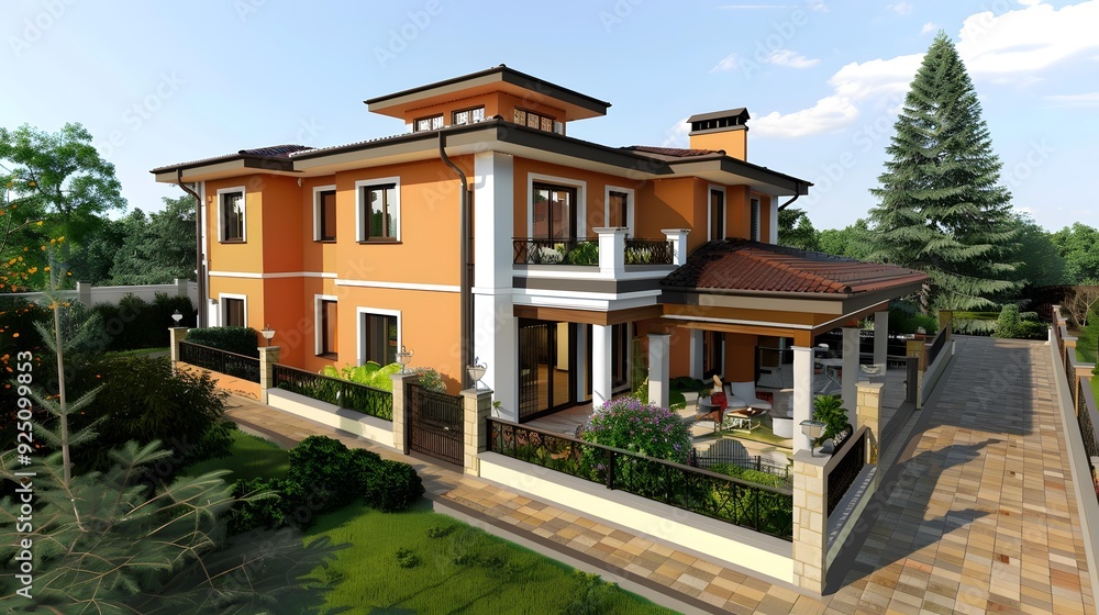 Modern Orange House with Large Backyard Modern Orange House with Large Backyard