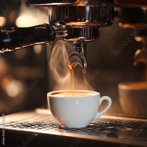 Professional Espresso Machine in a Café Craft a side view of an espresso machine in action