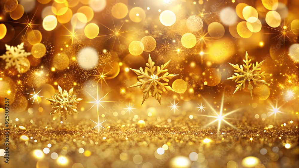 Golden christmas background with snowflakes and bokeh lights Golden christmas background with snowflakes and bokeh lights