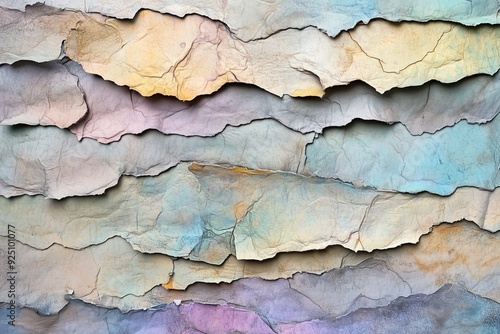 Textured background featuring layers of torn paper in soft pastel colors