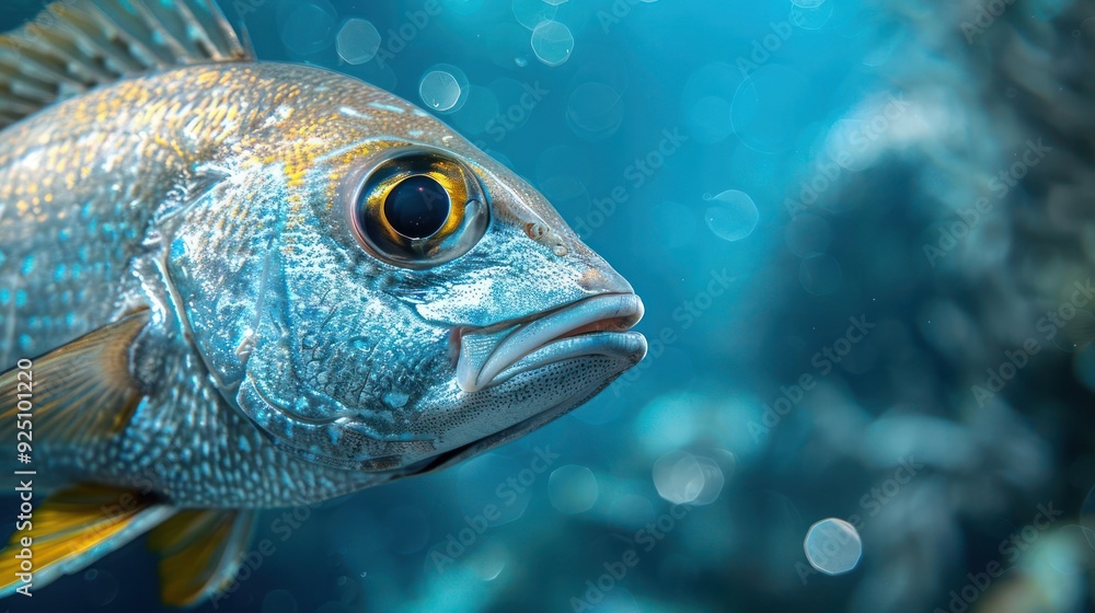 Fototapeta premium A close-up image of a colorful fish in the ocean, possibly a parrotfish or similar species,