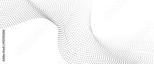 Abstract halftone flowing wavy gradient dots shape isolated on transparent background. Technology abstract lines on white background. Undulate Grey Wave Swirl, frequency sound wave, twisted curve line