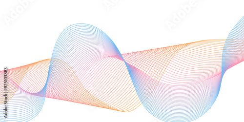  Futuristic colorful blend wave lines on transparent background. Technology abstract lines on white background. Undulate Grey Wave Swirl, frequency sound wave, twisted curve lines with blend effect.	