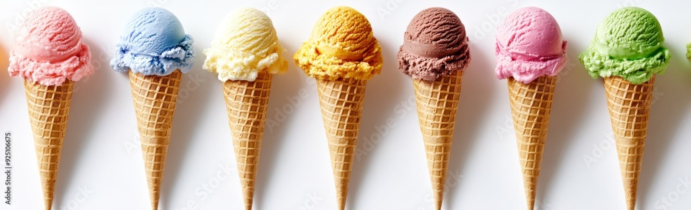 Colorful ice cream cones on transparent background, isolated Colorful ice cream cones on transparent background, isolated