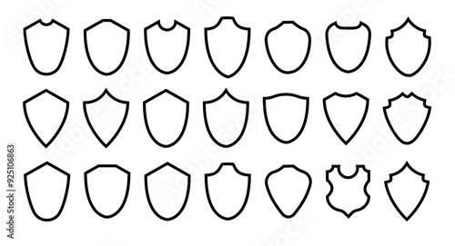 Shield frame set. Collection shield signs. Empty outline icons. Vector