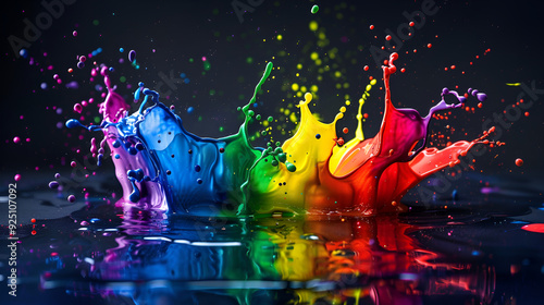 Colorful paint splashing on black background,Raindow colored liquid explosion,A group of vibrant paint colors being forcefully splashed into the water, Splashes of color symbolizing different emotions