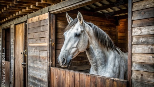 Adorable grey horse standing in a rustic stall , cute, horse, grey, adorable, barn, stable, domestic animal, mammal