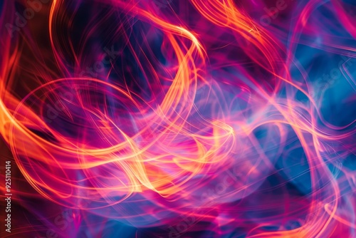 A mesmerizing abstract background featuring swirling ribbons of light in vibrant, neon colors. Perfect for adding a dynamic touch to your designs.